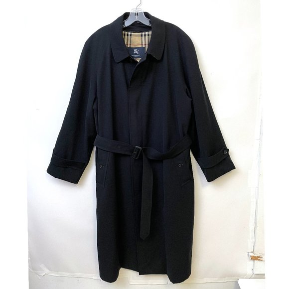 Vtg Burberrys Black Long Trench with Detachable Lining Nova Check Coat Mens 44 R